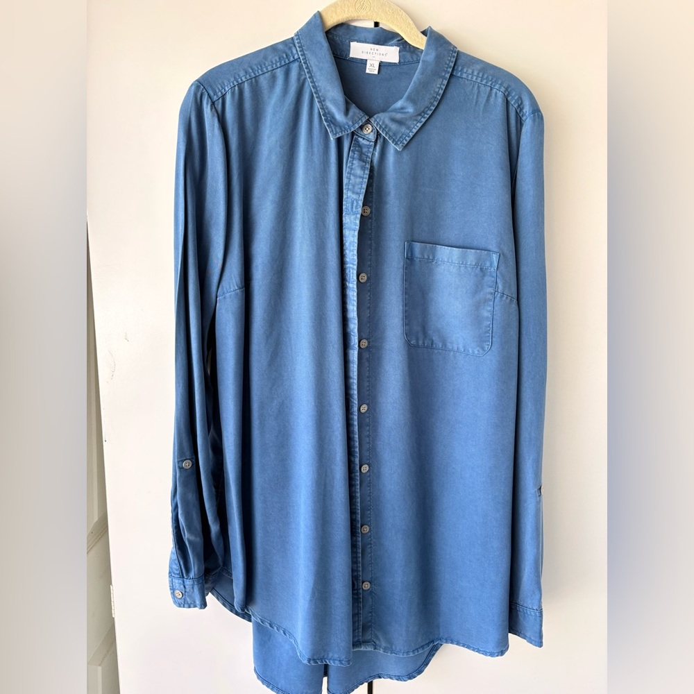 new directions Blue Washed Button-Up Blouse